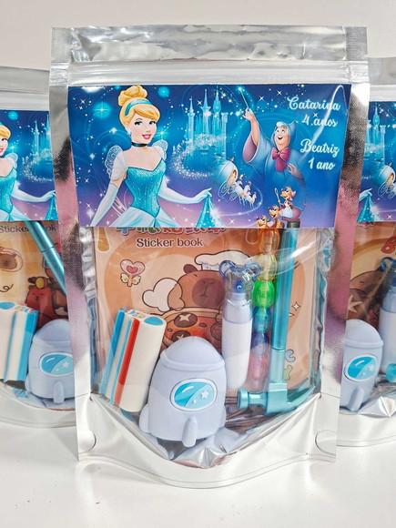 Kit Papelaria Saquinho Zip Personalizado Cinderela