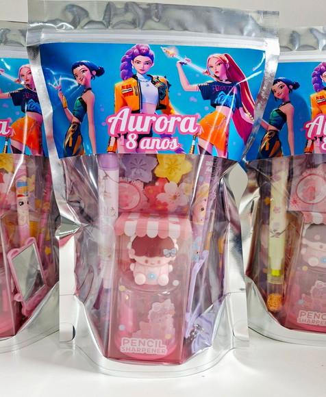 Kit Papelaria Saquinho Zip Personalizado Guerreiras do K-pop