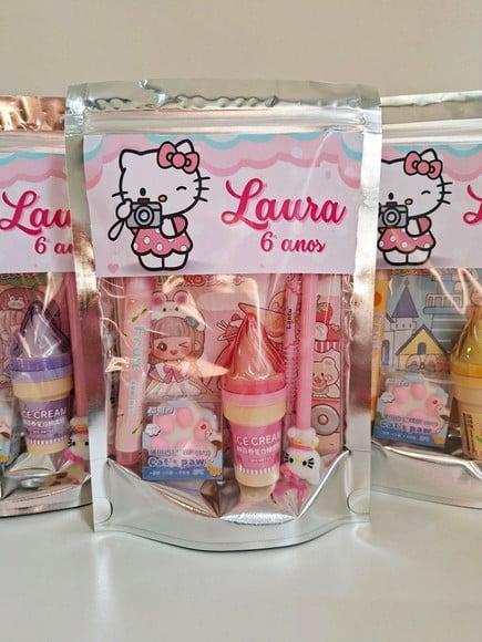 Kit Papelaria Saquinho Zip Personalizado Hello Kitty