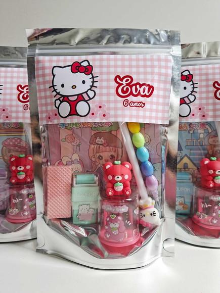 Kit Papelaria Saquinho Zip Personalizado Hello Kitty