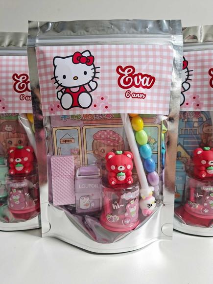 Kit Papelaria Saquinho Zip Personalizado Hello Kitty