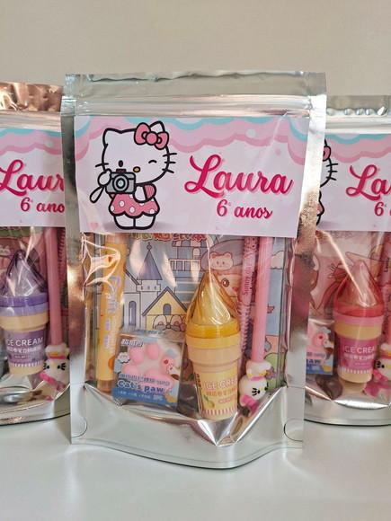 Kit Papelaria Saquinho Zip Personalizado Hello Kitty