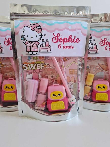 Kit Papelaria Saquinho Zip Personalizado Hello Kitty