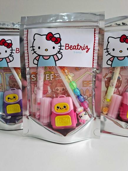 Kit Papelaria Saquinho Zip Personalizado Hello Kitty