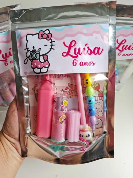 Kit Papelaria Saquinho Zip Personalizado Hello Kitty