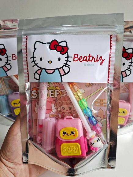 Kit Papelaria Saquinho Zip Personalizado Hello Kitty