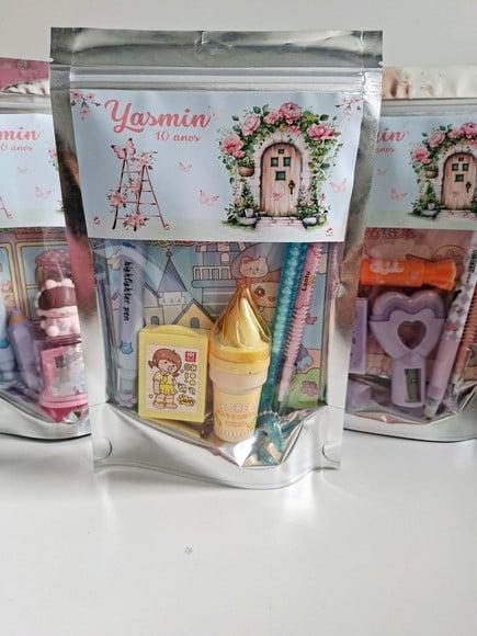 Kit Papelaria Saquinho Zip Personalizado Jardim Borboletas