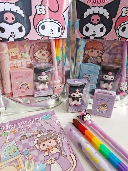 Kit Papelaria Saquinho Zip Personalizado Kuromi My Melody