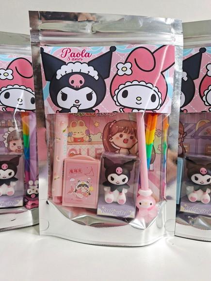 Kit Papelaria Saquinho Zip Personalizado Kuromi My Melody