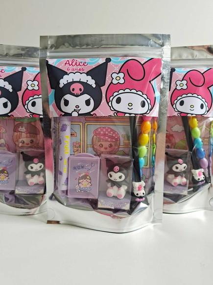 Kit Papelaria Saquinho Zip Personalizado Kuromi My Melody