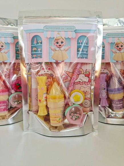 Kit Papelaria Saquinho Zip Personalizado Patisserie