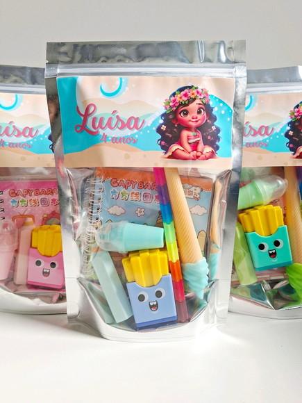 Kit Papelaria Saquinho Zip Personalizado Moana