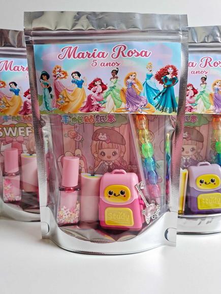 Kit Papelaria Saquinho Zip Personalizado Princesa e Príncipe