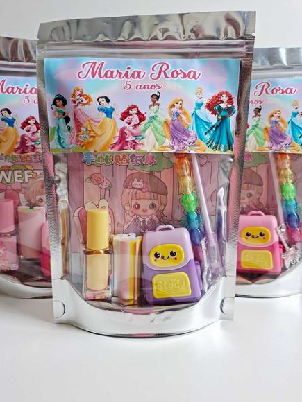 Kit Papelaria Saquinho Zip Personalizado Princesa e Príncipe