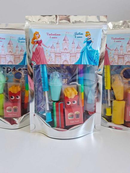 Kit Papelaria Saquinho Zip Personalizado Princesas
