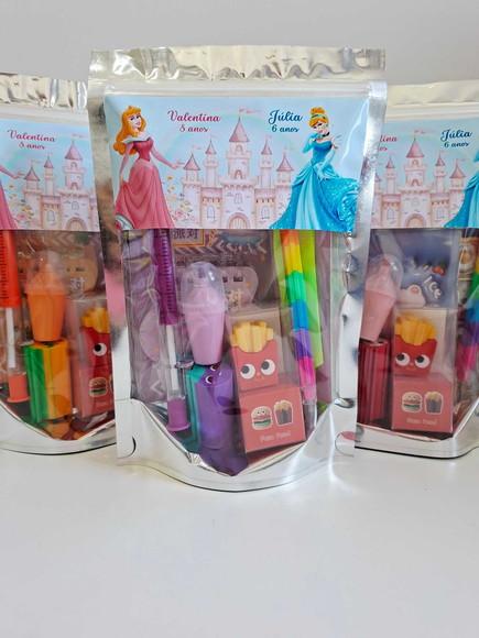 Kit Papelaria Saquinho Zip Personalizado Princesas