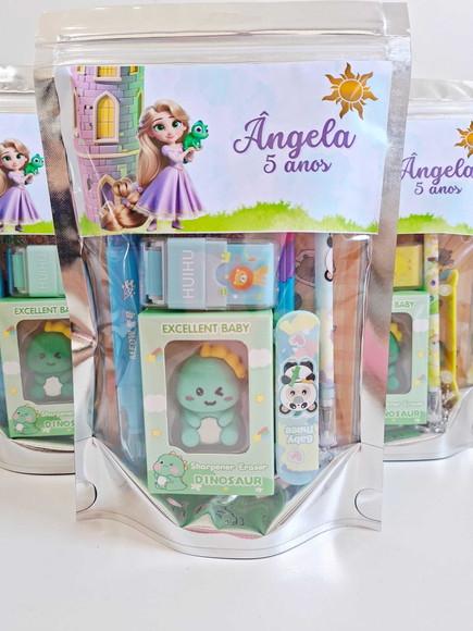 Kit Papelaria Saquinho Zip Personalizado Rapunzel