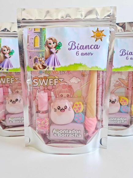Kit Papelaria Saquinho Zip Personalizado Rapunzel