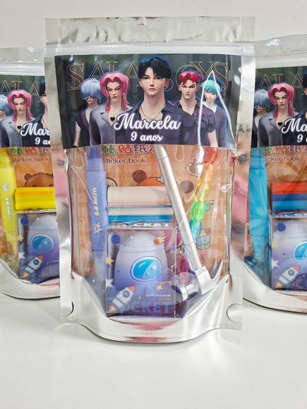 Kit Papelaria Saquinho Zip Personalizado Saja Boys