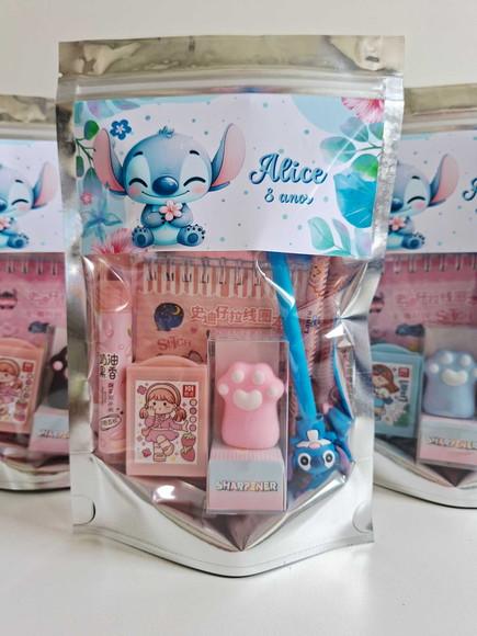 Kit Papelaria Saquinho Zip Personalizado Stitch
