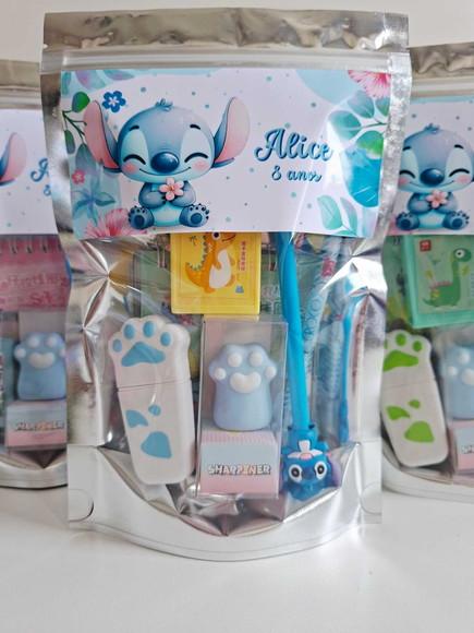 Kit Papelaria Saquinho Zip Personalizado Stitch