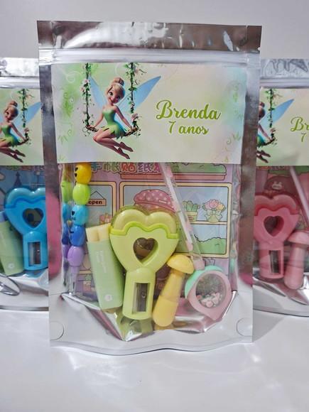Kit Papelaria Saquinho Zip Personalizado Tinker Bell