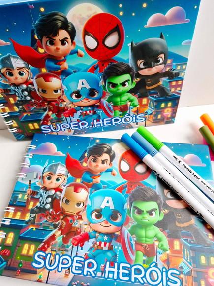 Livro de Colorir Personalizado Capa Dura Super Heróis