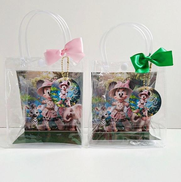 Sacolinha Cristal Personalizada 15x13 Minnie Safari