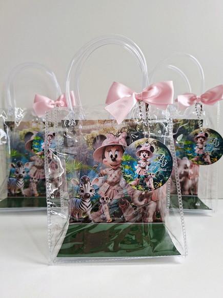 Sacolinha Cristal Personalizada 15x13 Minnie Safari