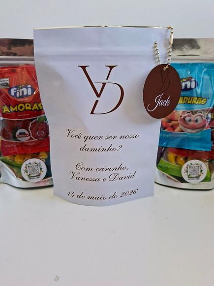 Saquinho Zip com Fini e Tag 13x18cm Casamento