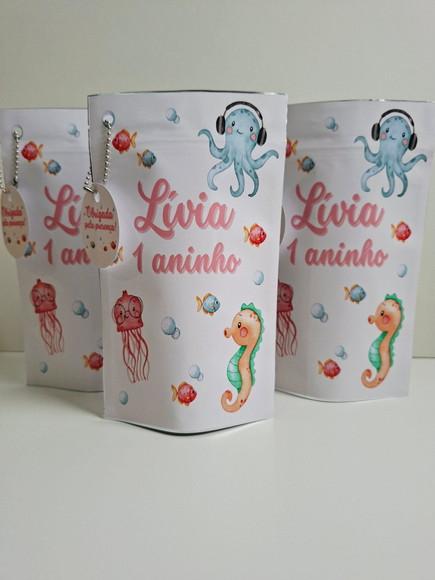 Saquinho Zip com Tag Lembrancinha 12x19,5 Fundo do Mar