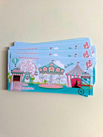 Vale Ticket Dinheirinho Personalizado Parque de Diversão