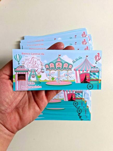 Vale Ticket Dinheirinho Personalizado Parque de Diversão