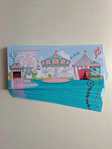 Vale Ticket Dinheirinho Personalizado Parque de Diversão
