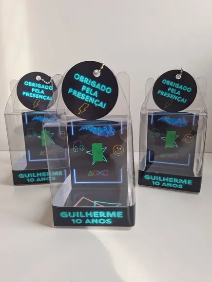 Caixinha Acetato Personalizada Lembrancinha Neon