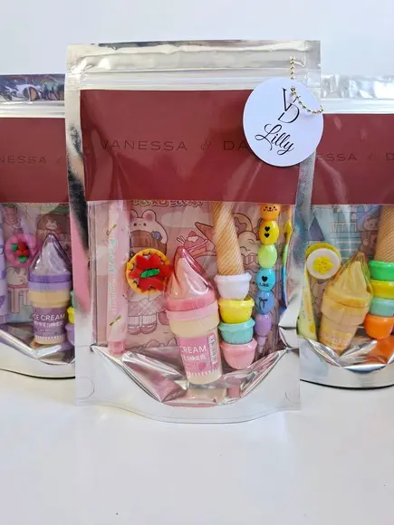 Kit Papelaria Fofa Saquinho 6 Itens e Tag Casamento