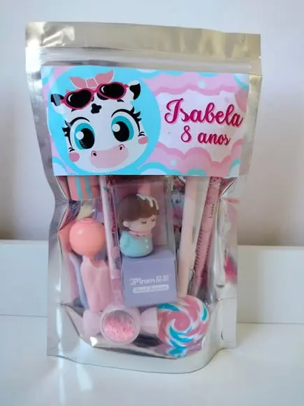 Kit Papelaria Fofa Saquinho com 10 Itens Vaquinha