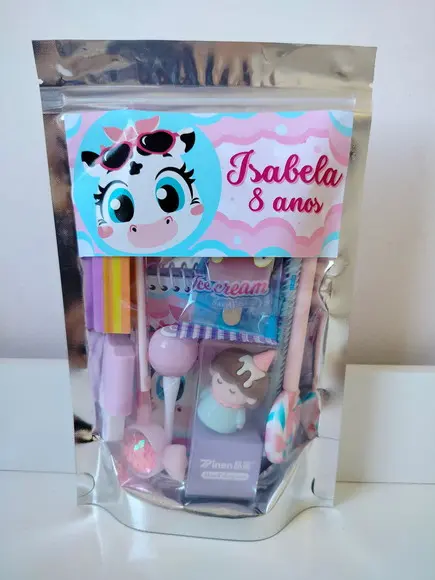 Kit Papelaria Fofa Saquinho com 10 Itens Vaquinha