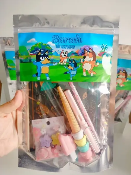 Kit Papelaria Fofa Saquinho com 6 Itens Bingo e Bluey
