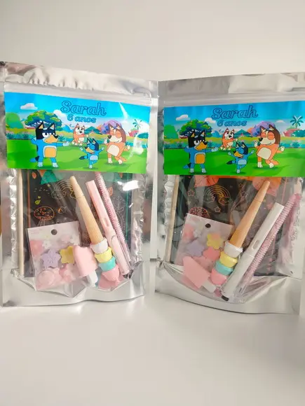 Kit Papelaria Fofa Saquinho com 6 Itens Bingo e Bluey