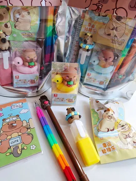 Kit Papelaria Fofa Saquinho com 6 Itens Capivara