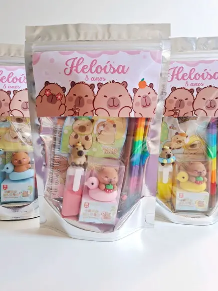 Kit Papelaria Fofa Saquinho com 6 Itens Capivara