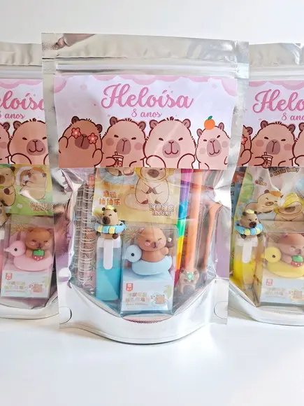 Kit Papelaria Fofa Saquinho com 6 Itens Capivara