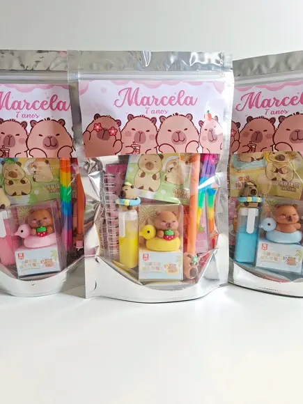 Kit Papelaria Fofa Saquinho com 6 Itens Capivara