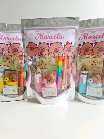 Kit Papelaria Fofa Saquinho com 6 Itens Capivara