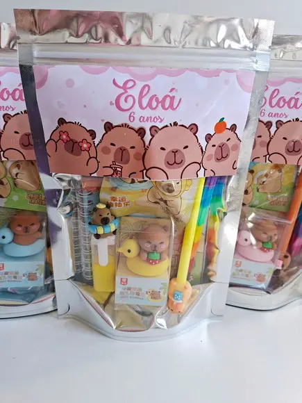 Kit Papelaria Fofa Saquinho com 6 Itens Capivara