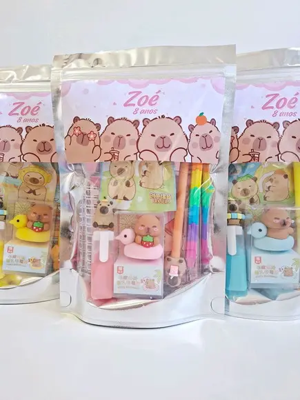 Kit Papelaria Fofa Saquinho com 6 Itens Capivara