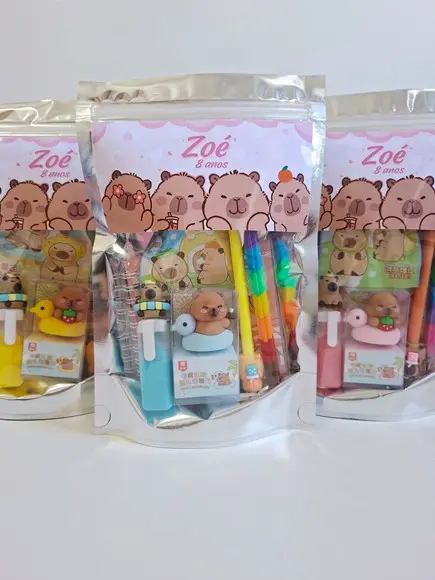 Kit Papelaria Fofa Saquinho com 6 Itens Capivara