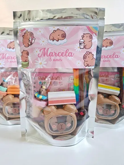 Kit Papelaria Fofa Saquinho com 6 Itens Capivara