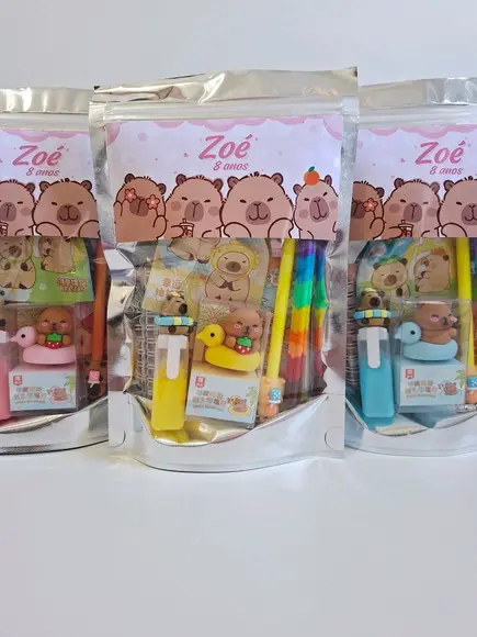 Kit Papelaria Fofa Saquinho com 6 Itens Capivara
